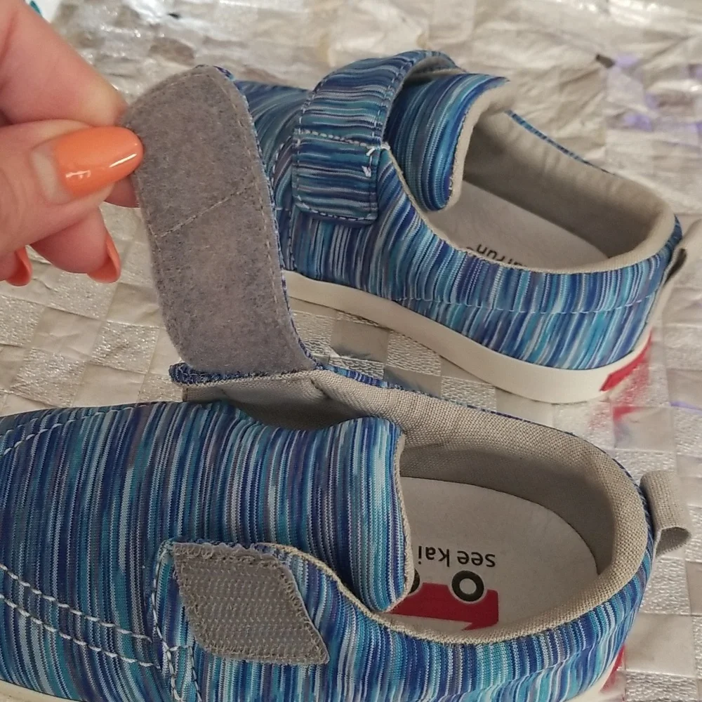 NWOT See Kai Run Velcro Wyatt Blue Jersey Sneakers - Preschool Size 12
